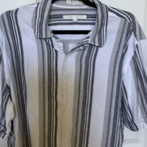 Perry Ellis‎ Men's Casual Striped linen Shirt - Black, Gray, and White